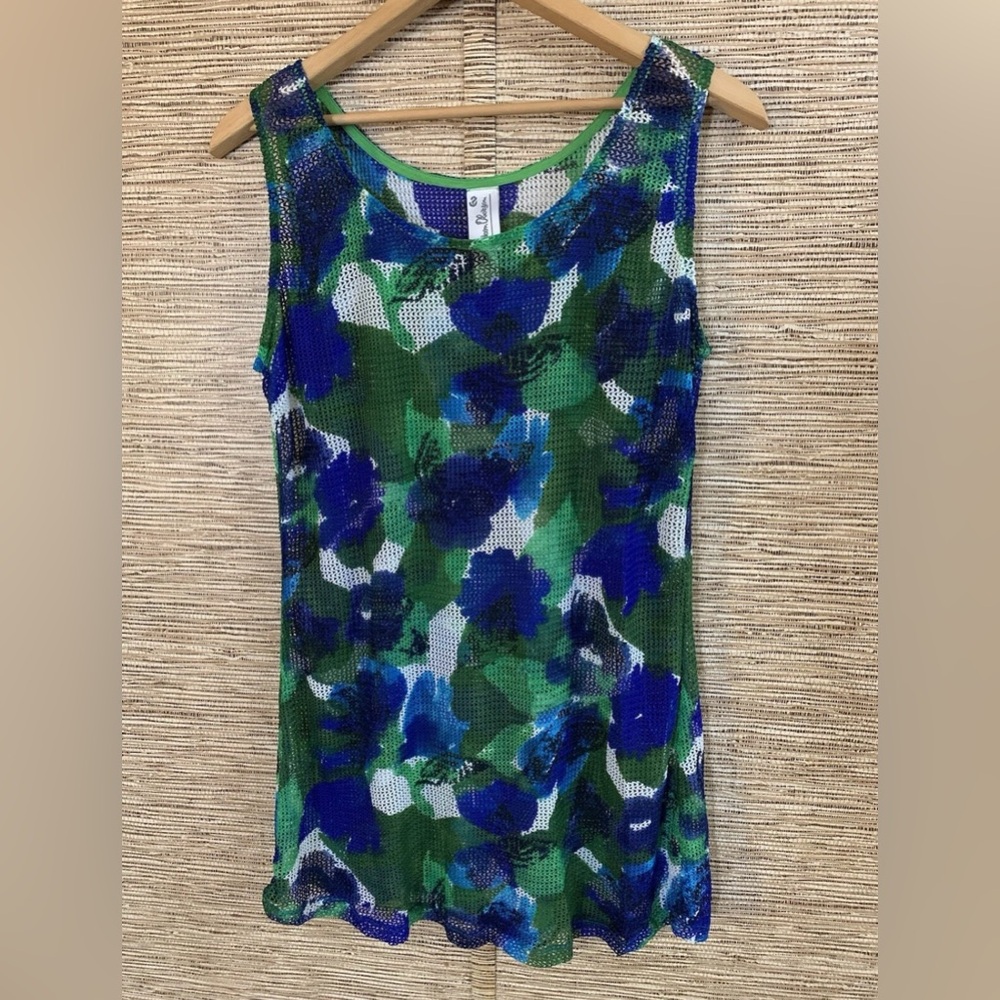 Gideon Oberson Swim Cover-Up Tank Size Small Top Fish Net Green Blue